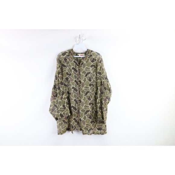 Vintage 60s Mens Medium Thin Mesh Frogskin Camouflage Hooded Hunting Jacket USA